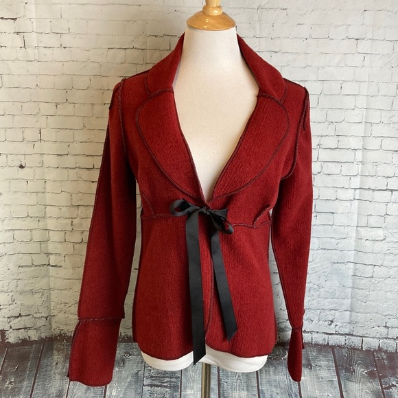 Beebop & Wally Retro Felt Knit Blazer Jacket Ribbon Close Handmade USA M Fall - Picture 1 of 16